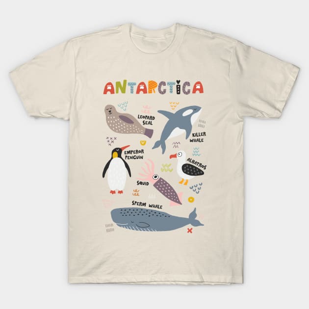 Antarctica Animals T-Shirt by JunkyDotCom